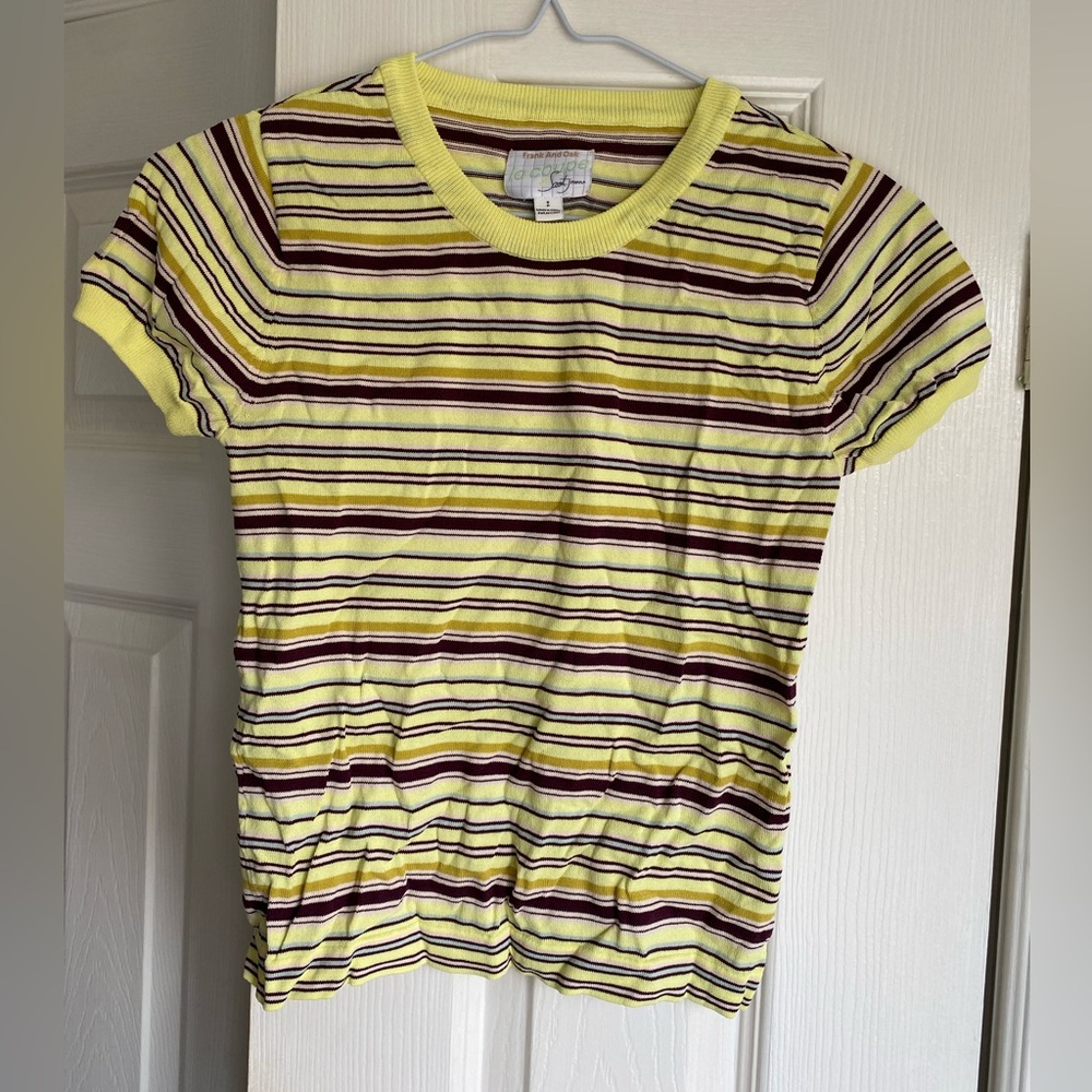 Frank & Oak Yellow Striped Short Sleeve Tee
